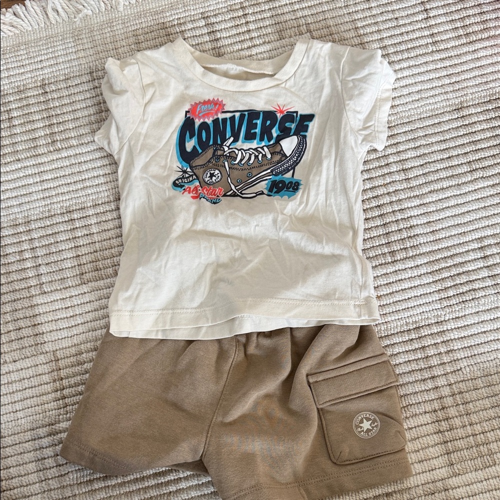 Converse Cream Graphic Tee with Tan Cargo Shorts